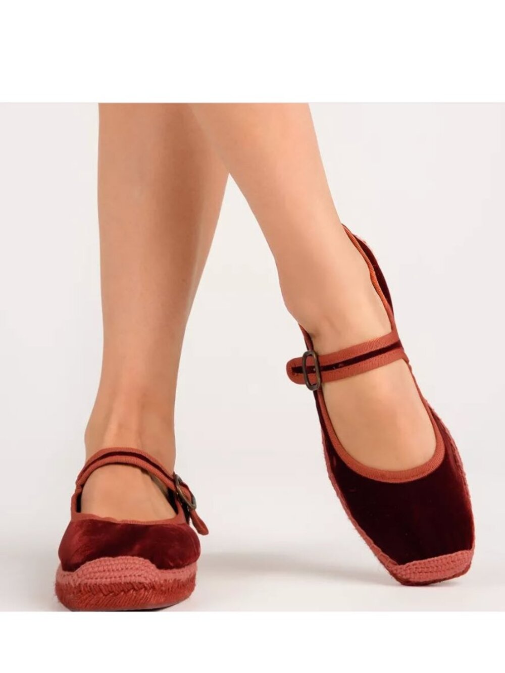 Penelope Chilvers Velvet Espadrille Mary Jane Shoes in Marmalade